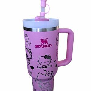 Bundled Engraved Hello Kitty Pink 40 oz Authentic Stanley Tumbler with Lid Plate